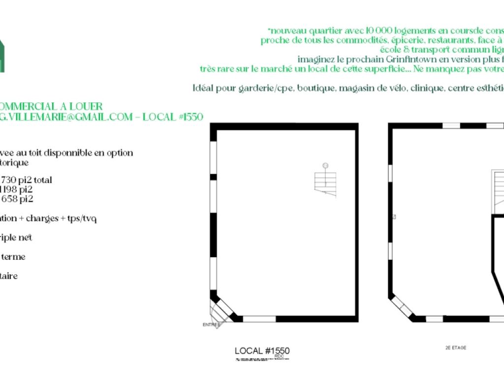 Local commercial  louer Montral - terrasse prive 